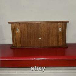 Vintage Mid Century Teak (21 x 9 x 6 1/2) Tambour Door Wall Mount Cabinet VGC