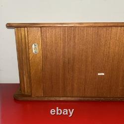 Vintage Mid Century Teak (21 x 9 x 6 1/2) Tambour Door Wall Mount Cabinet VGC