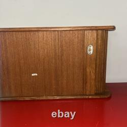 Vintage Mid Century Teak (21 x 9 x 6 1/2) Tambour Door Wall Mount Cabinet VGC