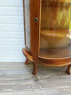 Vintage Miniature Curved Glass Wood Curio Cabinet Display Case 33'' High