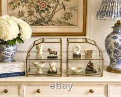 Vintage Mirrored Glass & Brass Curio Cabinet Set Gold Tone Tabletop Wall Display