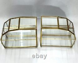 Vintage Mirrored Glass & Brass Curio Cabinet Set Gold Tone Tabletop Wall Display