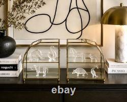 Vintage Mirrored Glass & Brass Curio Cabinet Set Gold Tone Tabletop Wall Display