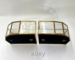 Vintage Mirrored Glass & Brass Curio Cabinet Set Gold Tone Tabletop Wall Display