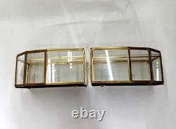 Vintage Mirrored Glass & Brass Curio Cabinet Set Gold Tone Tabletop Wall Display