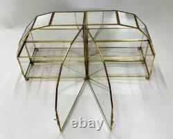 Vintage Mirrored Glass & Brass Curio Cabinet Set Gold Tone Tabletop Wall Display