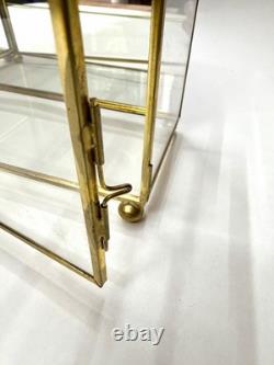 Vintage Mirrored Glass & Brass Curio Cabinet Set Gold Tone Tabletop Wall Display