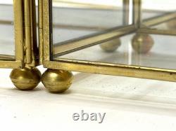 Vintage Mirrored Glass & Brass Curio Cabinet Set Gold Tone Tabletop Wall Display