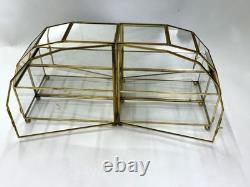 Vintage Mirrored Glass & Brass Curio Cabinet Set Gold Tone Tabletop Wall Display