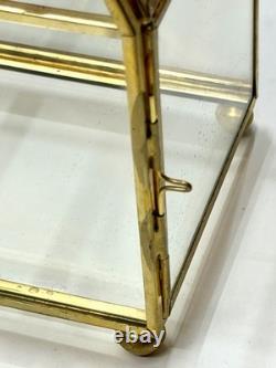 Vintage Mirrored Glass & Brass Curio Cabinet Set Gold Tone Tabletop Wall Display