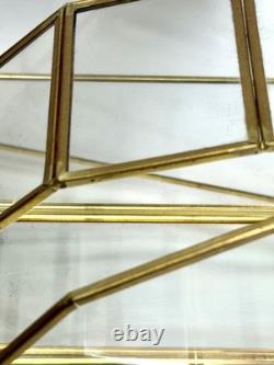 Vintage Mirrored Glass & Brass Curio Cabinet Set Gold Tone Tabletop Wall Display