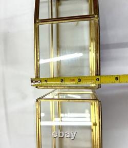 Vintage Mirrored Glass & Brass Curio Cabinet Set Gold Tone Tabletop Wall Display