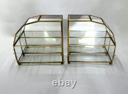 Vintage Mirrored Glass & Brass Curio Cabinet Set Gold Tone Tabletop Wall Display