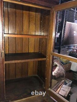 Vintage OAK upright hutch cabinet old varnish 76 x 69 x 23 school house unit