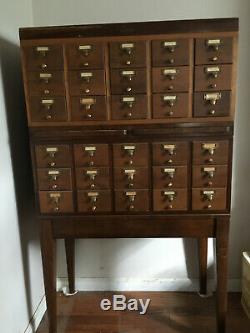 Vintage Oak 30 Drawer Library Card Catalog cabinet WITH FLOOR STAND