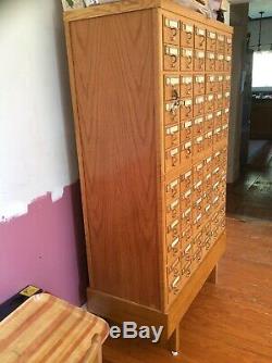 Vintage Oak 72 Drawer Library Card Catalog Cabinet Wood