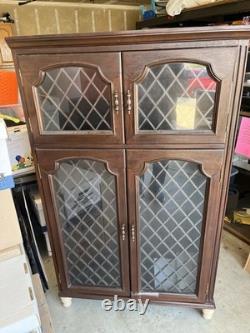 Vintage Oak Book Case Cabinet with Glass Doors