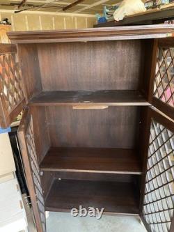 Vintage Oak Book Case Cabinet with Glass Doors