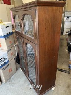 Vintage Oak Book Case Cabinet with Glass Doors