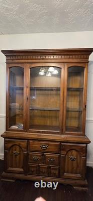 Vintage Oak China Hutch with Glass Door, Sideboard Storage