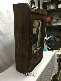 Vintage Oak Farm House Medicine Cabinet with Beveled Glass Mirror 1800s Farm