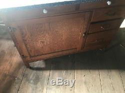 Vintage Oak Hoosier Cabinet Front Roll Up Small Chip PICK UP ONLY NICE