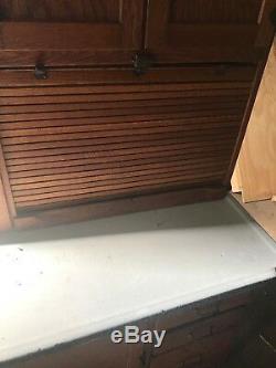 Vintage Oak Hoosier Cabinet Front Roll Up Small Chip PICK UP ONLY NICE