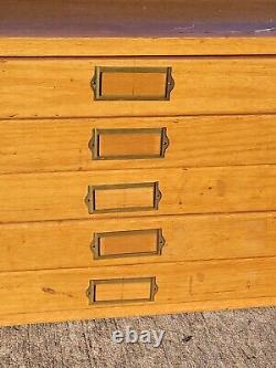 Vintage Oak Map Blueprint Metal Handles Flat File Cabinet 5 Drawers #4