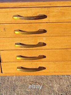 Vintage Oak Map Blueprint Metal Handles Flat File Cabinet 5 Drawers #4