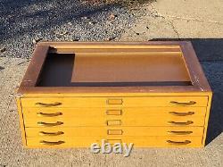 Vintage Oak Map Blueprint Metal Handles Flat File Cabinet 5 Drawers #4