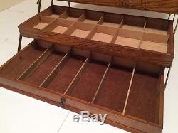 Vintage Oak Wood Cantilever Collectors Specimen Case / Drawers / Chest / Cabinet