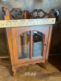 Vintage Ornate Walnut Wall Corner Cabinet w Beveled Glass Doors / Curio Display