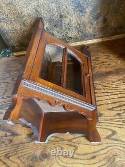 Vintage Ornate Walnut Wall Corner Cabinet w Beveled Glass Doors / Curio Display