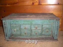 Vintage PRIMITIVE Handmade Cabinet with Drawers and Old Green Paint