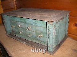 Vintage PRIMITIVE Handmade Cabinet with Drawers and Old Green Paint