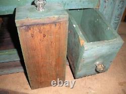 Vintage PRIMITIVE Handmade Cabinet with Drawers and Old Green Paint