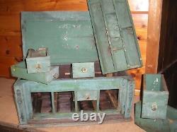 Vintage PRIMITIVE Handmade Cabinet with Drawers and Old Green Paint