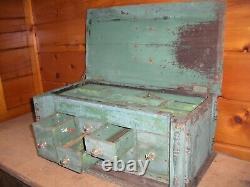 Vintage PRIMITIVE Handmade Cabinet with Drawers and Old Green Paint