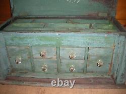 Vintage PRIMITIVE Handmade Cabinet with Drawers and Old Green Paint