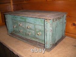 Vintage PRIMITIVE Handmade Cabinet with Drawers and Old Green Paint