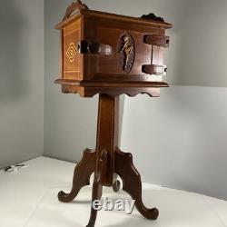 Vintage Pipe And Tobacco Cabinet Inlay Patterns Ornate Carved Hinges 1920's