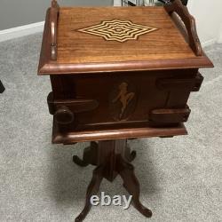Vintage Pipe And Tobacco Cabinet Inlay Patterns Ornate Carved Hinges 1920's