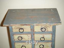 Vintage Primitive Apothecary Wood Cabinet 14-Drawers Trinket Jewelry Box