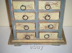 Vintage Primitive Apothecary Wood Cabinet 14-Drawers Trinket Jewelry Box