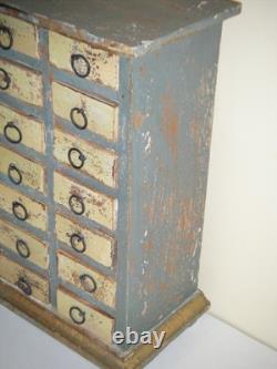 Vintage Primitive Apothecary Wood Cabinet 14-Drawers Trinket Jewelry Box