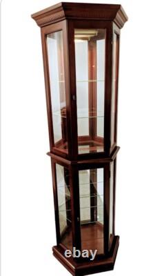 Vintage Pulaski Cherry Lighted Half Hex Curio Cabinet