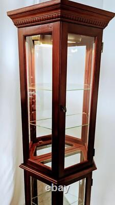 Vintage Pulaski Cherry Lighted Half Hex Curio Cabinet