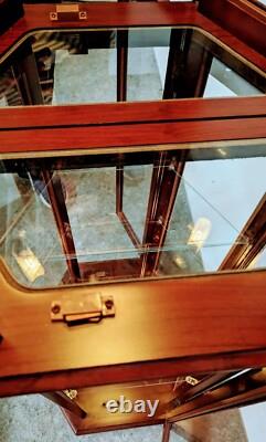 Vintage Pulaski Cherry Lighted Half Hex Curio Cabinet