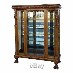 Vintage R. J. Horner Style French Country Oak Carved Curio Display Cabinet Claw