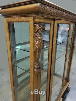 Vintage R. J. Horner Style French Country Oak Carved Curio Display Cabinet Claw